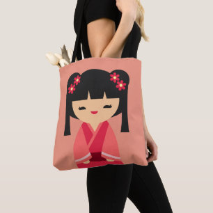 Pink Kokeshi Japanische Puppen Tasche