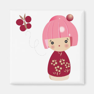 Pink Kokeshi Triplet Magnet
