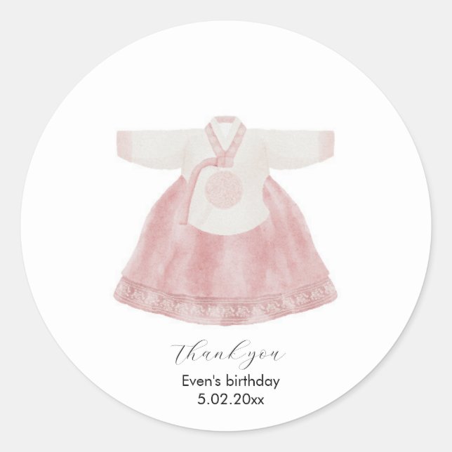 Pink Koreanisch Hanbok vielen Dank für den Aufkleb Runder Aufkleber (Vorderseite)