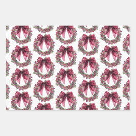 Pink Kranz Weihnachtspapier-Set aus 3 Geschenkpapier Set