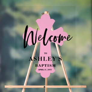 Pink-Kreuz-Taufe Willkommen Acryl-Schild Acrylschild