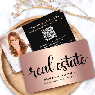 Pink Kupfer Schwarz Foto Real Anwesen Agent QR Cod Visitenkarte