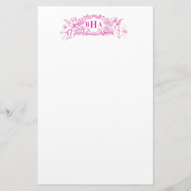 Pink-Kupide und Monogramm Briefpapier (Vorderseite)