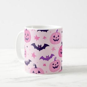 Pink Kürbis und Fledermaus Halloween Kaffeetasse