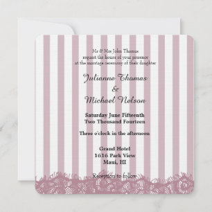 Pink Lace and Stripes Wedding Einladung