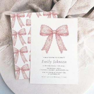 Pink Lace Bow Girl Coquette Baby Shower Invitation Einladung
