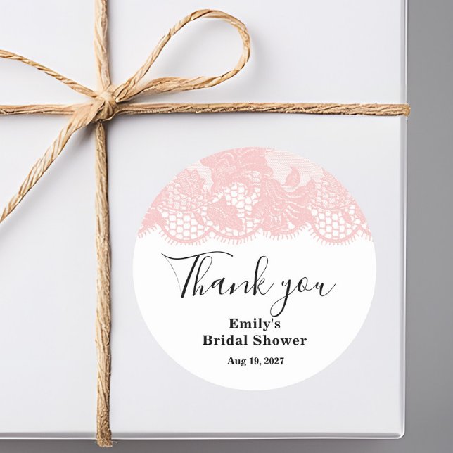 Pink Lace Bridal Shower Classic Round Sticker (Von Creator hochgeladen)