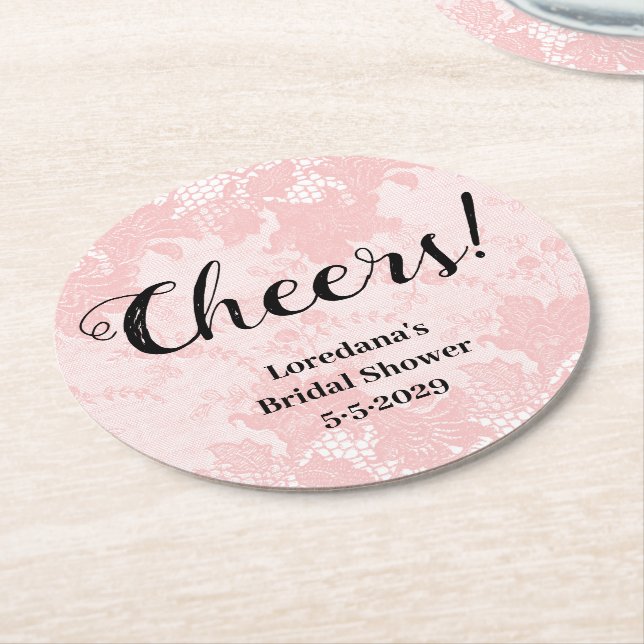 Pink Lace Bridal Shower Runder Pappuntersetzer (Angewinkelt)