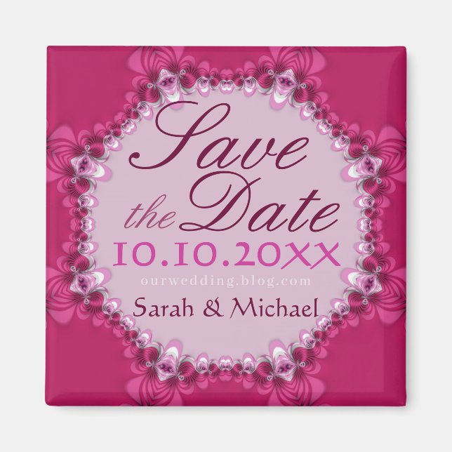 Pink Lace Circle Save the Date Magnet (Vorne)