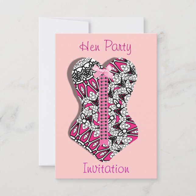 Pink Lace Corset Girlie Hen Party Personalisiert I Einladung (Vorderseite)