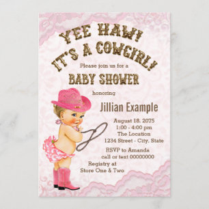 Pink Lace Cowgirl Baby Shower Einladung