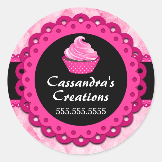 Pink Lace Cupcake Bäckerei Box Siegel Runder Aufkleber (Vorderseite)