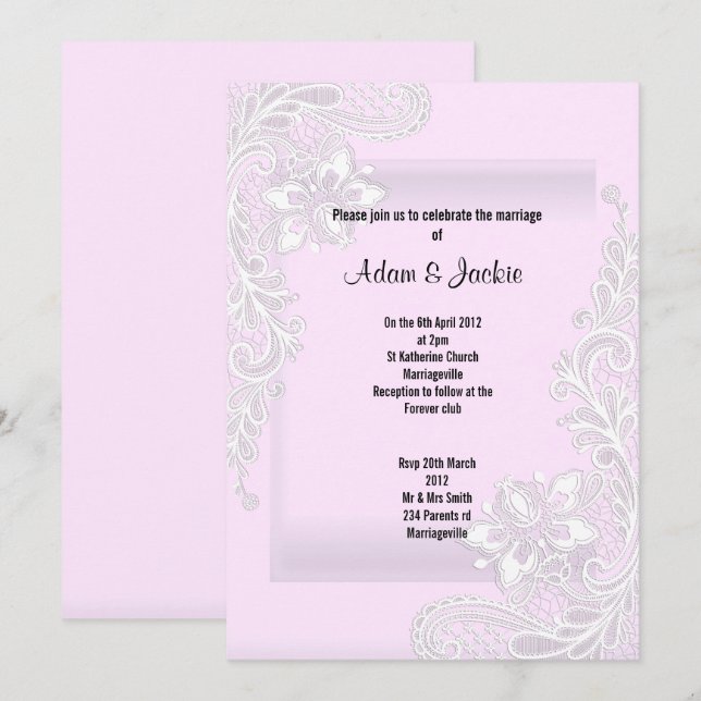 PINK LACE ELEGANT CLASSY WEDY EINLADUNG (Vorne/Hinten)