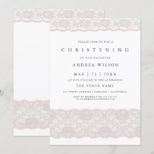 Pink Lace Elegante Baby Girl Christening Einladung