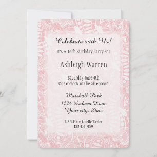 Pink Lace Floral 16. Geburtstag Einladung