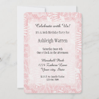 Pink Lace Floral 16. Geburtstag Einladung