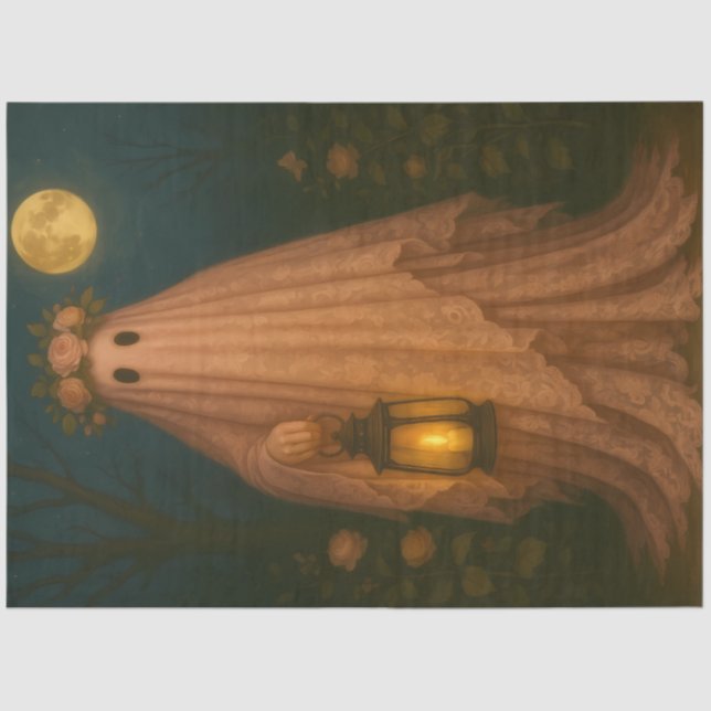Pink Lace Ghost with Lantern - Whimsical Goth Seidenpapier (Vorderseite)