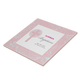 Pink Lace Girl Baptisse Fliese