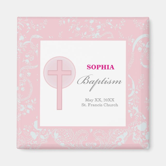 Pink Lace Girl Baptisse Magnet (Vorne)