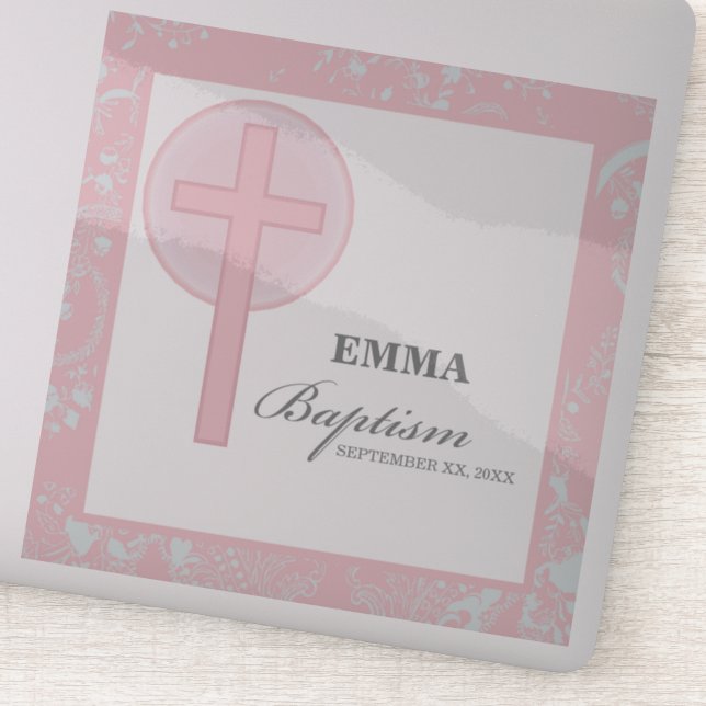 Pink Lace Girl Taufe Personalisiert Aufkleber (Detail)