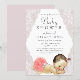 Pink Lace Girl Vintag Baby Dusche einladen Einladung