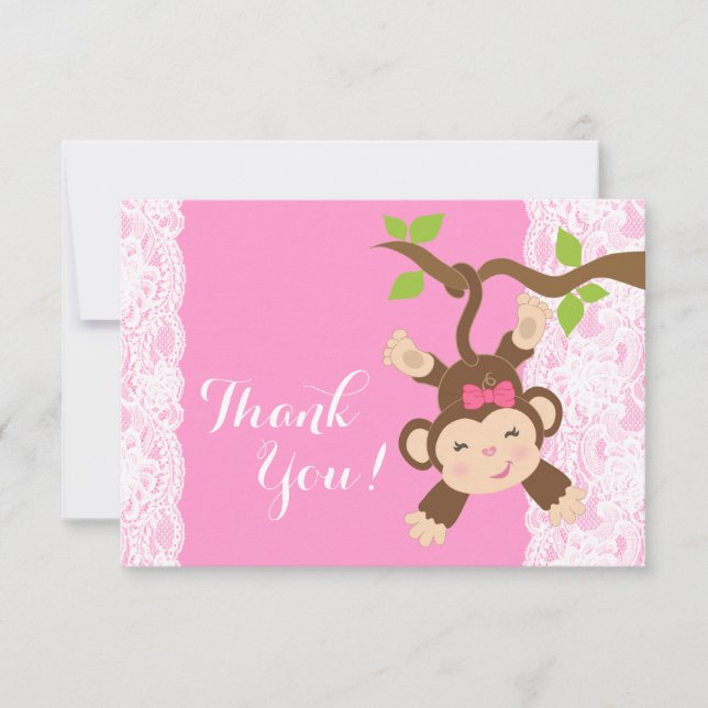 Pink Lace Monkey Baby Girl Danke (Vorderseite)