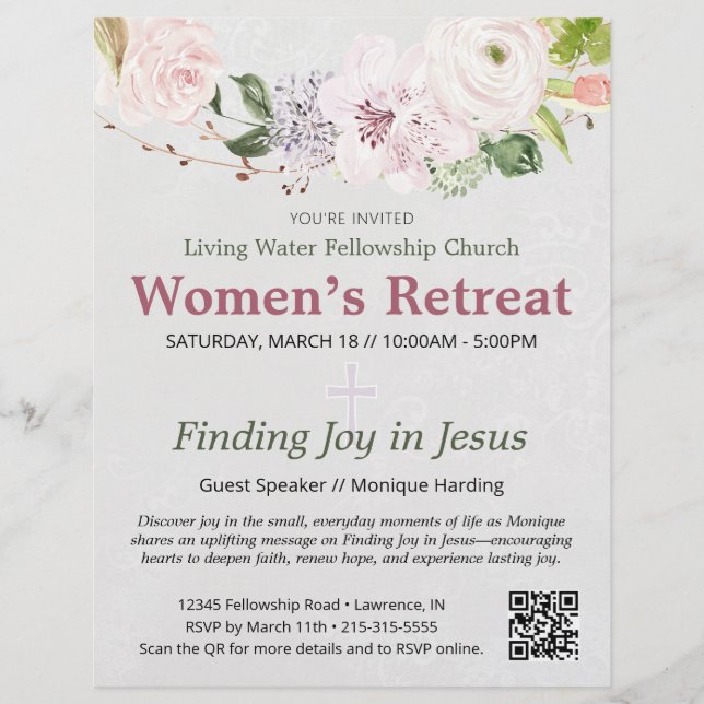 Pink Lace Spring Floral Women's Retreat Invitation Flyer (Vorne)