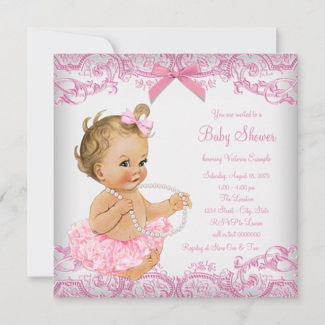 Pink Lace Tutu Girl Babydusche Einladung (Vorderseite)