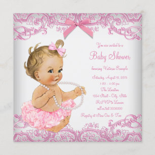 Pink Lace Tutu Girl Babydusche Einladung