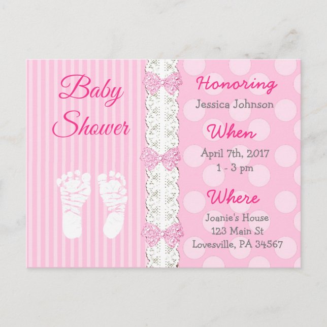Pink Lace und Bow's Girl's Shower Einladung (Vorderseite)