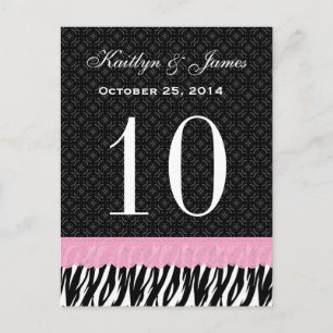 Pink Lace Zebra Individuelle Name Hochzeit Tischnu Postkarte