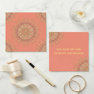 Pink Lachs & Gold Filigree Mandala mit Diamanten Karte