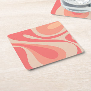 Pink Lachs Mod Swirl Pastel Abstrakt Ästhetik Rechteckiger Pappuntersetzer