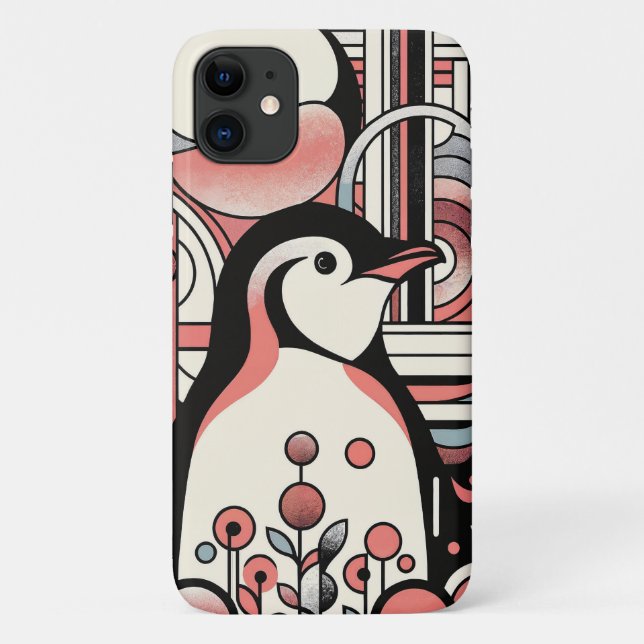 Pink Lachs Pinguin Kunst in Geometrie Retro Pastel Case-Mate iPhone Hülle (Rückseite)