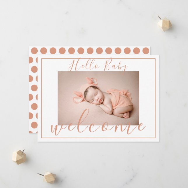 Pink Lachs Willkommen Hallo Baby Foto Geburt Ankündigung (Vorderseite/Rückseite Beispiel)