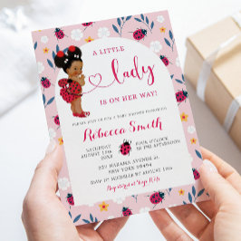 Pink Lady Bug African American Girl Baby Dusche Einladung