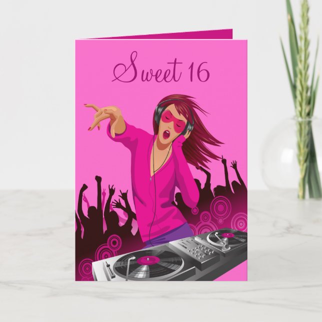 Pink Lady DJ Sweet 16 Karte (Vorderseite)
