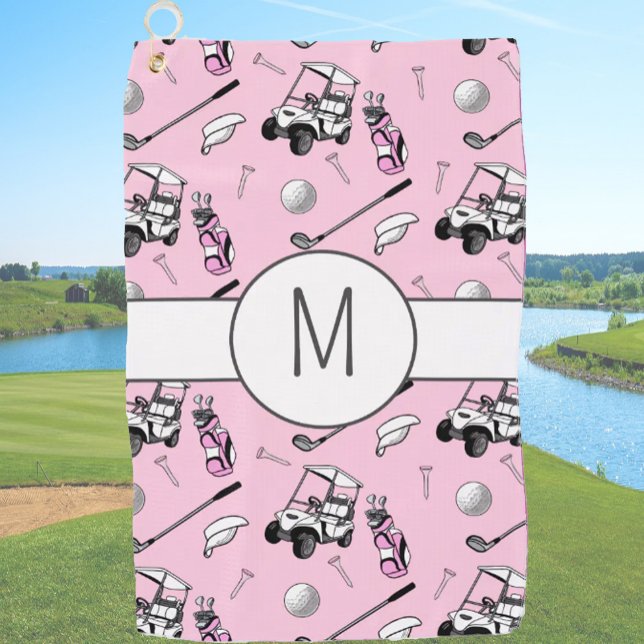 Pink Lady Golfer Stilvoll Moderne Custom Initial Golfhandtuch (Von Creator hochgeladen)