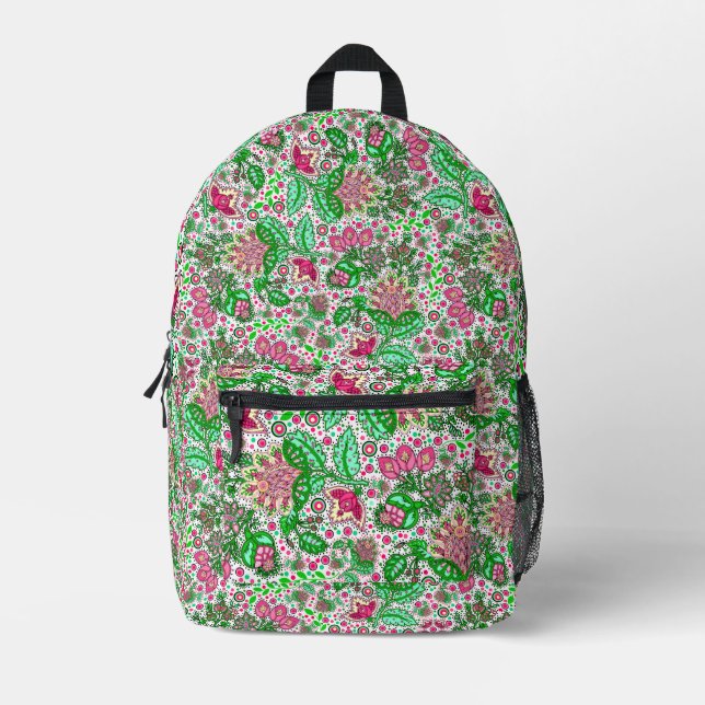 Pink Lady Slipper Blume NH Staat Wildblume Weiß Bedruckter Rucksack (Vorderseite)