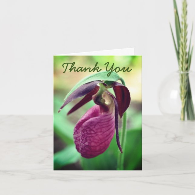 Pink Lady Slipper Orchid Blume Danke Karte (Vorderseite)