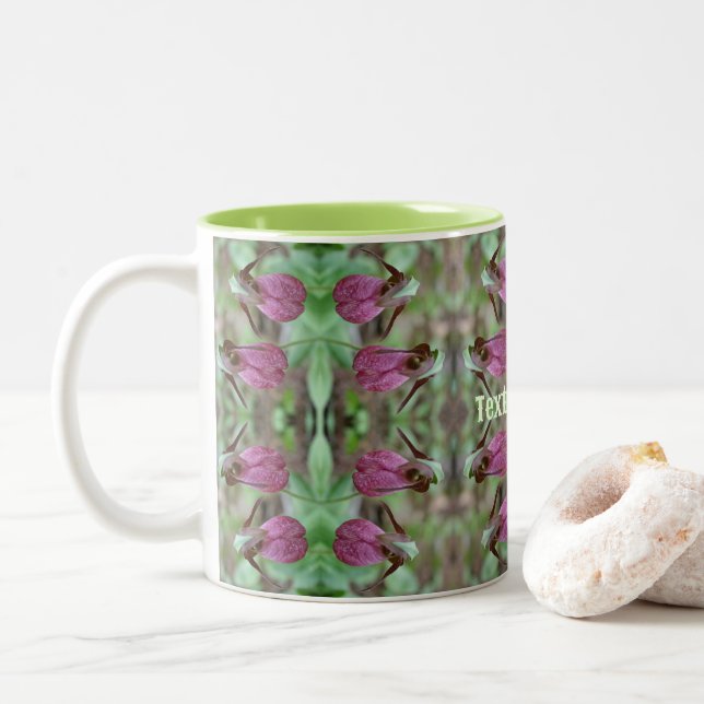 Pink Lady Slipper Orchid Blume Pair Personalisiert Zweifarbige Tasse (Mit Donut)