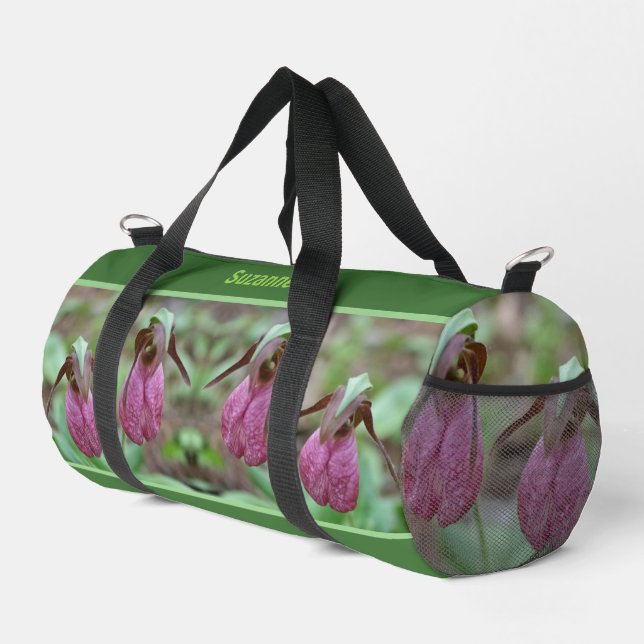 Pink Lady Slipper Orchid Blume Personalisiert Duffle Bag (Rechte Ecke)