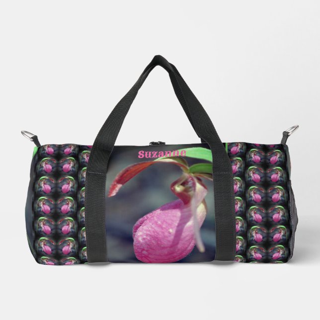 Pink Lady Slipper Orchid Blume Personalisiert Duffle Bag (Vorderseite)