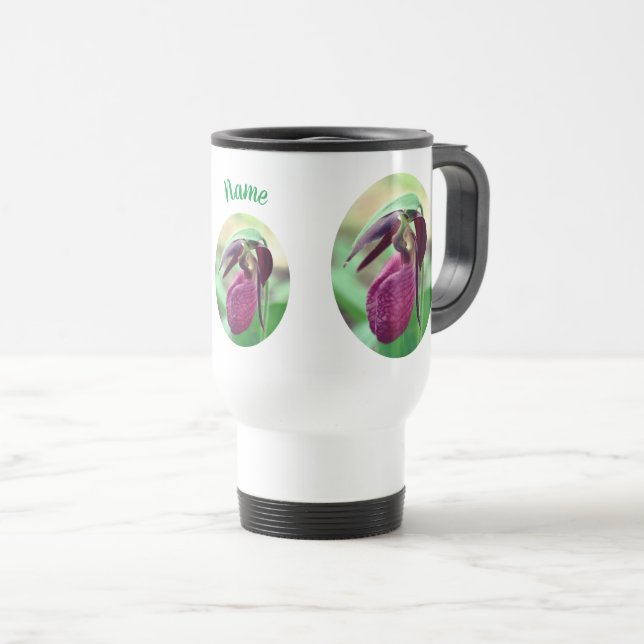 Pink Lady Slipper Orchid Blume Personalisiert Reisebecher (VorderseiteRechts)