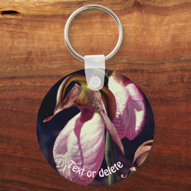 Pink Lady Slipper Orchid Blume Personalisiert Schlüsselanhänger (Vorderseite)