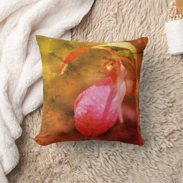 Pink Lady Slipper Orchid Raindrop Abstrakt Kissen (Decke)