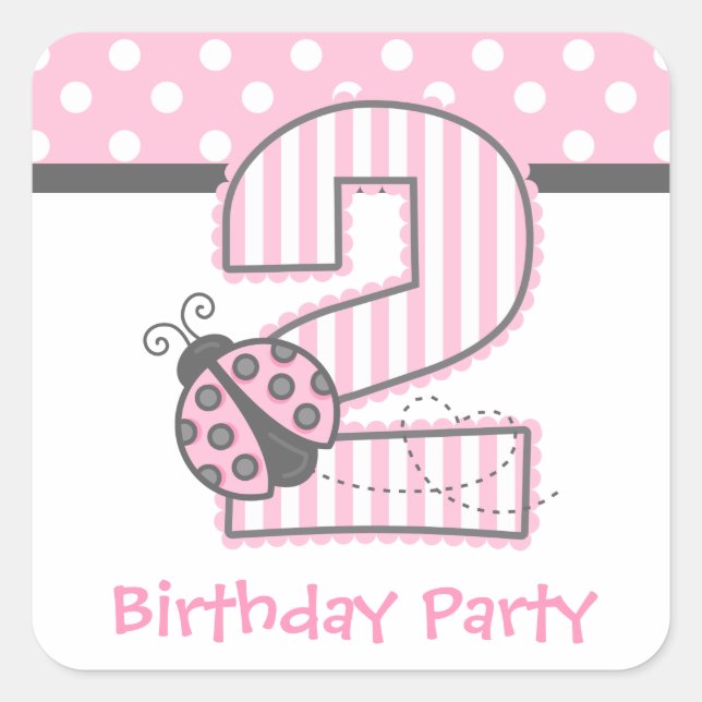 Pink Ladybug 2. Geburtstag Quadratischer Aufkleber (Vorderseite)