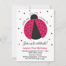 Pink Ladybug Baby Girl's First Birthday Einladung