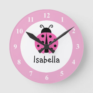 Pink Ladybug Babyname Kinderzimmer Room Wange Runde Wanduhr