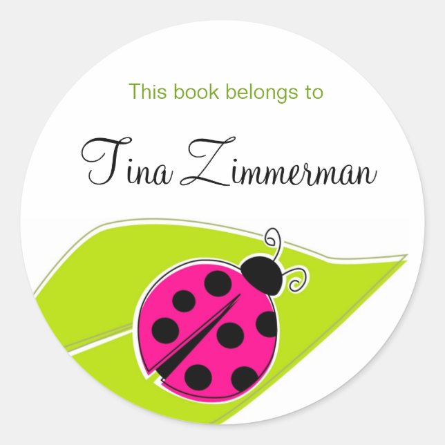 Pink Ladybug Buchzeichen Labels Runder Aufkleber (Vorderseite)